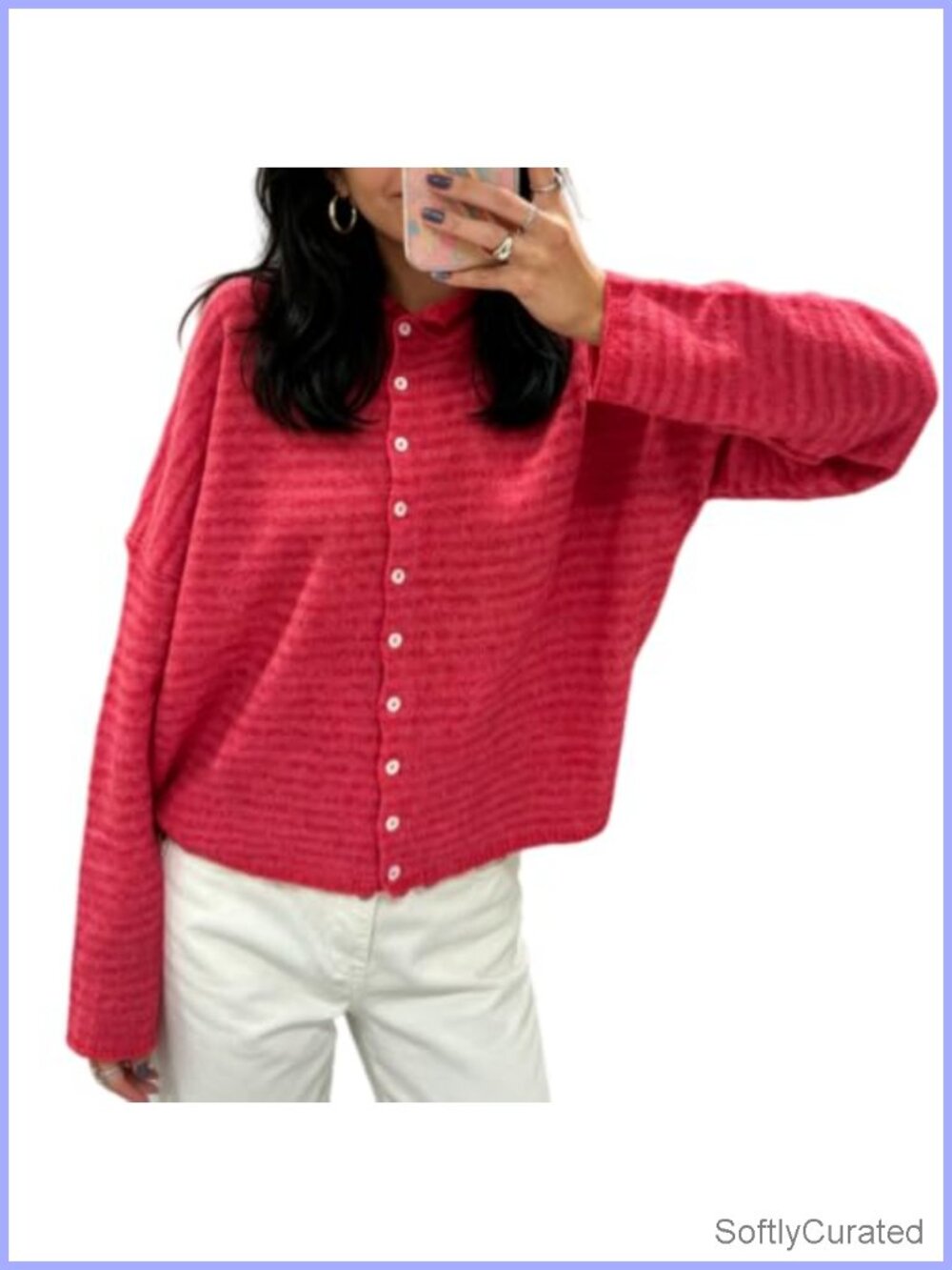 Women Knit Cardigan Sweater Long Sleeve Button Down Loose Top